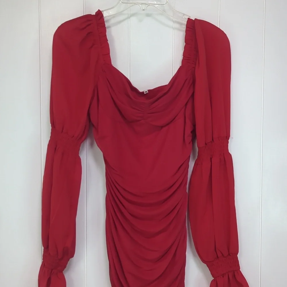 Sexy Valentines Day Elegant Red Ruched Dress - Picture 2 of 5